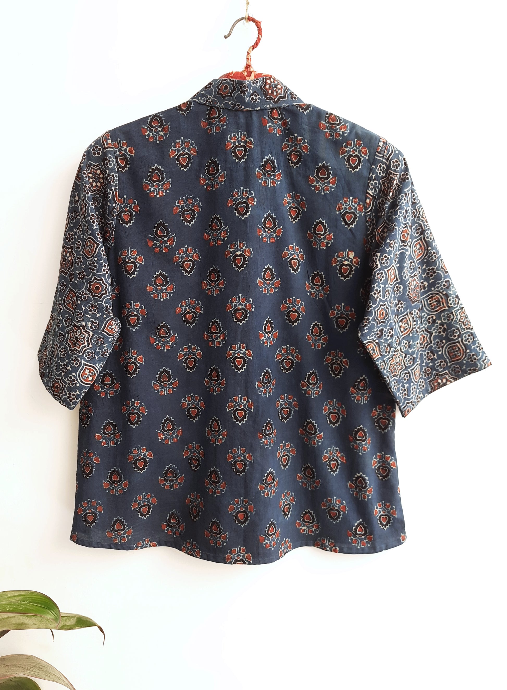 Indigo ajrakh multi prints shirt for women, Ajrakh indigo shirt for her, Slow fashion, Sustainable fashion