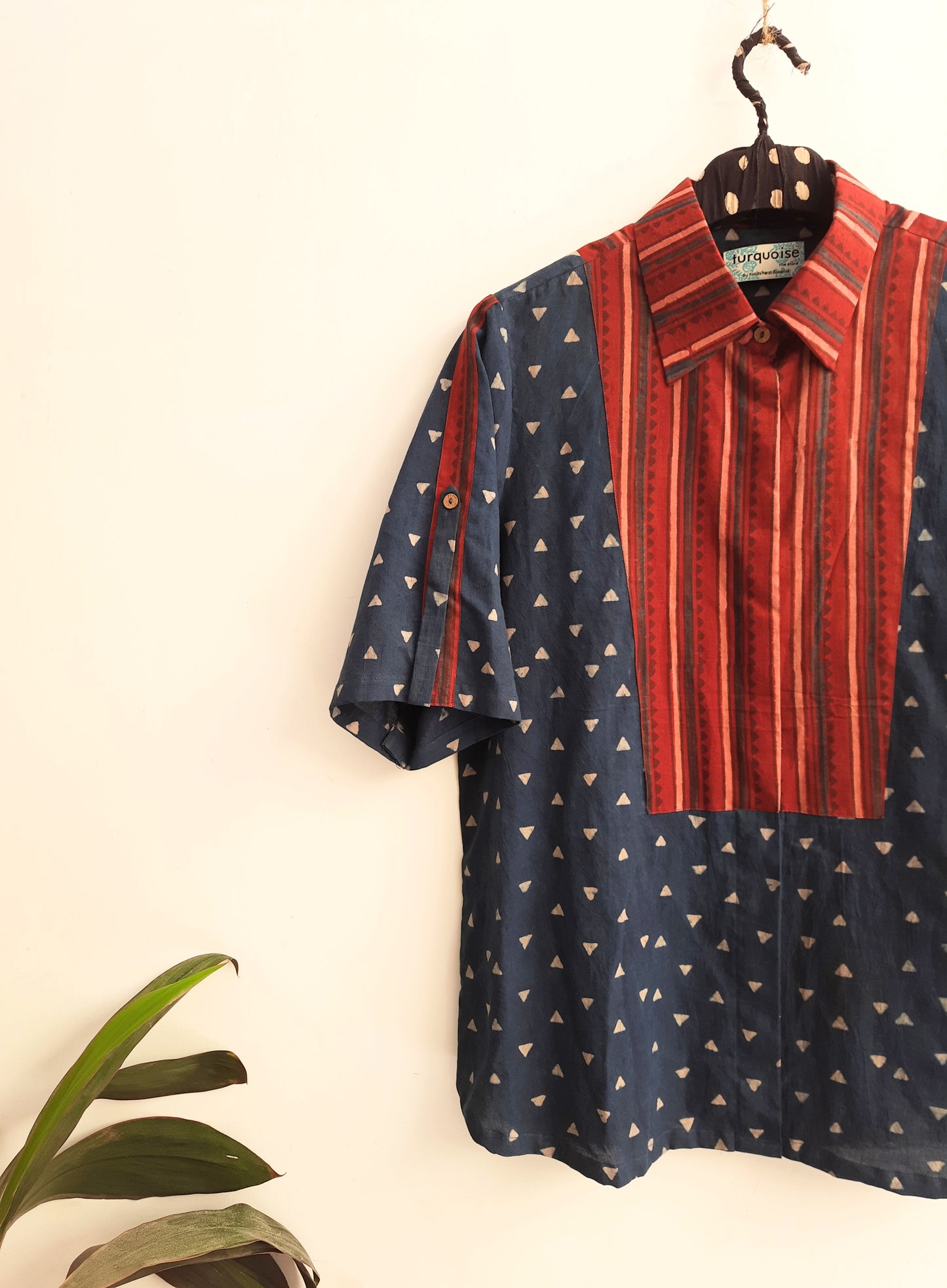 Indigo ajrakh patchwork shirt, Ajrakh natural dyed shirt, Sustainable fashion