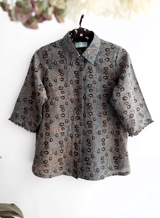Indigo ajrakh prints changer silk shirt for women, Sustainable fashion