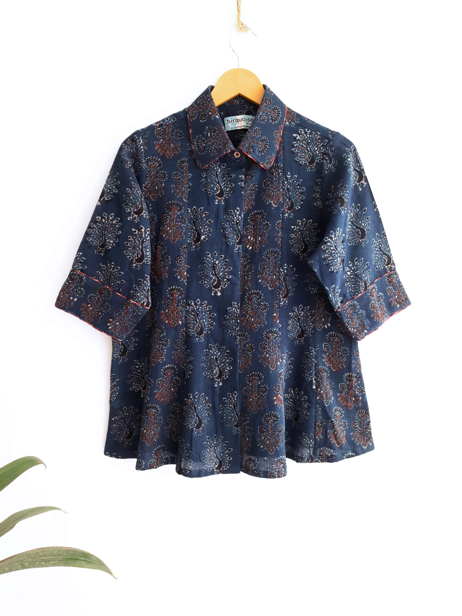 Indigo ajrakh prints hand spun womens shirt, Indigo handmade womens shirt, Ajrakh shirt