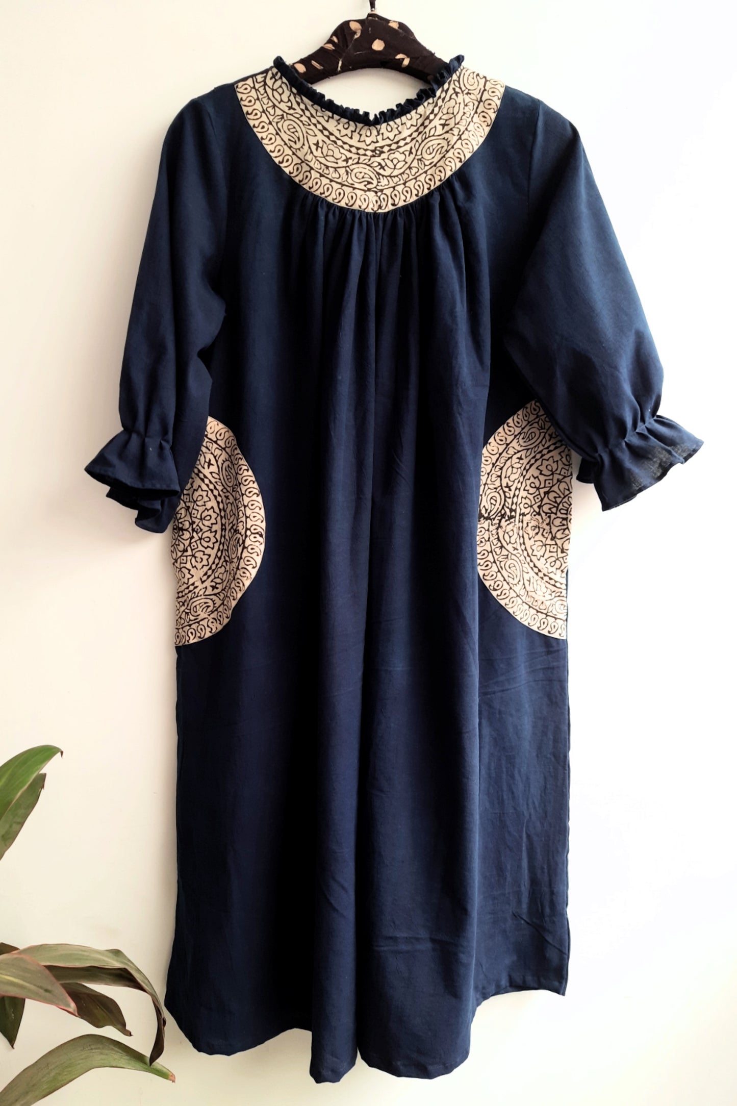 Indigo comfortable artisanal dress, Small batch, Slow fashion