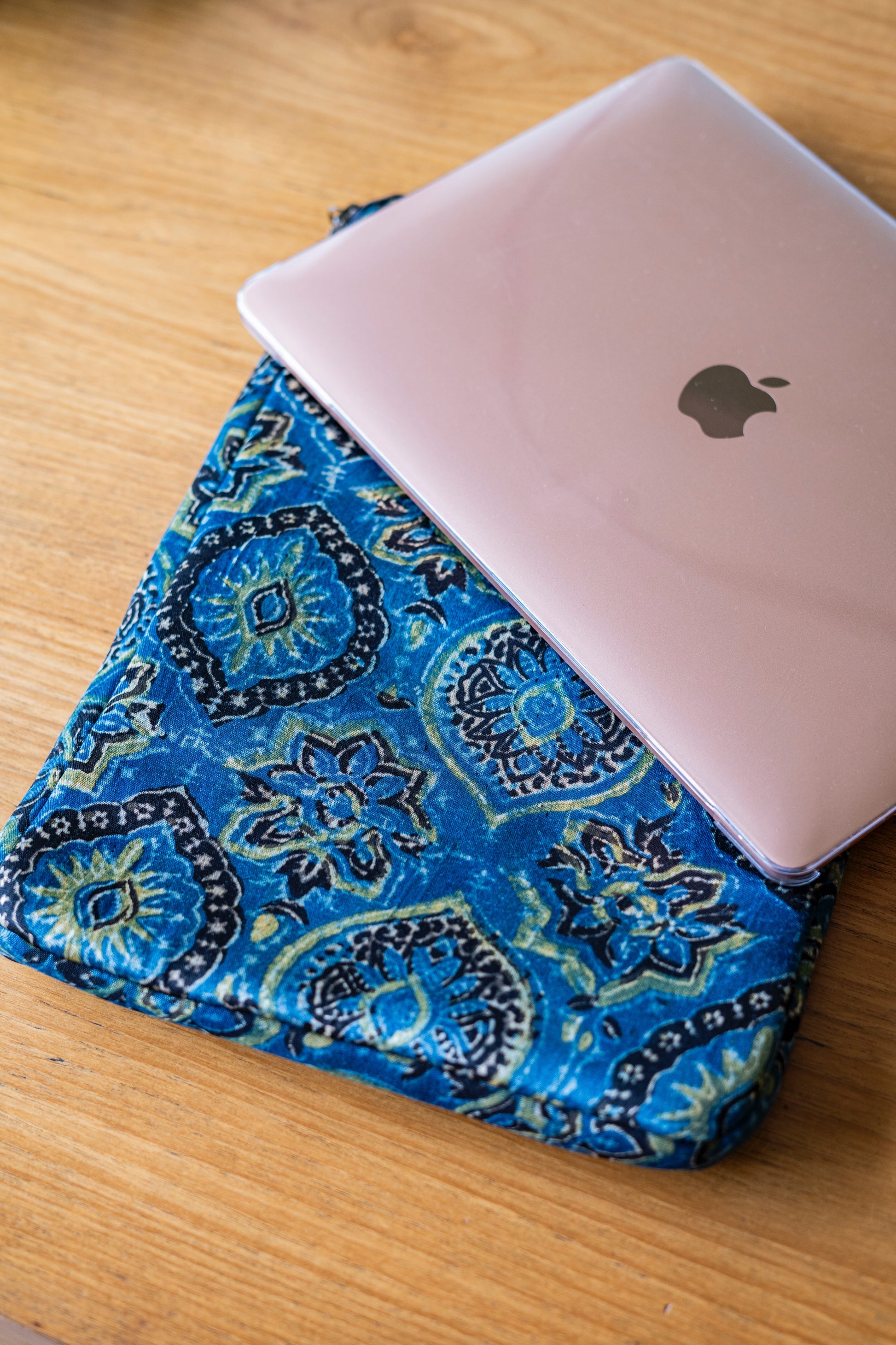 Indigo mashru silk fabric laptop sleeve, Apple MacBook Sleeve, Laptop Accessories