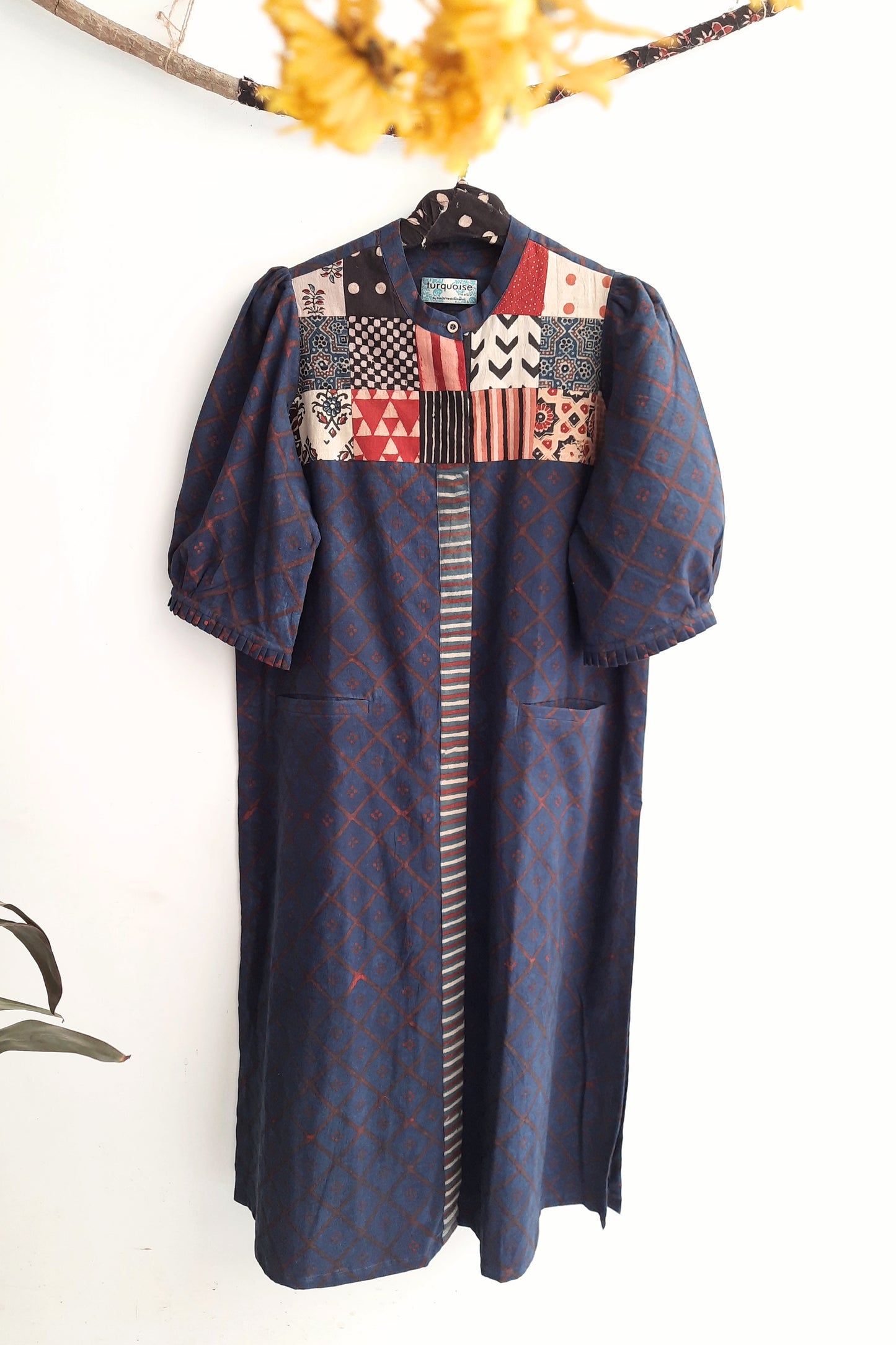 Indigo patchwork ajrakh women's kurta, Indigo dyed kurta, Slow fashion