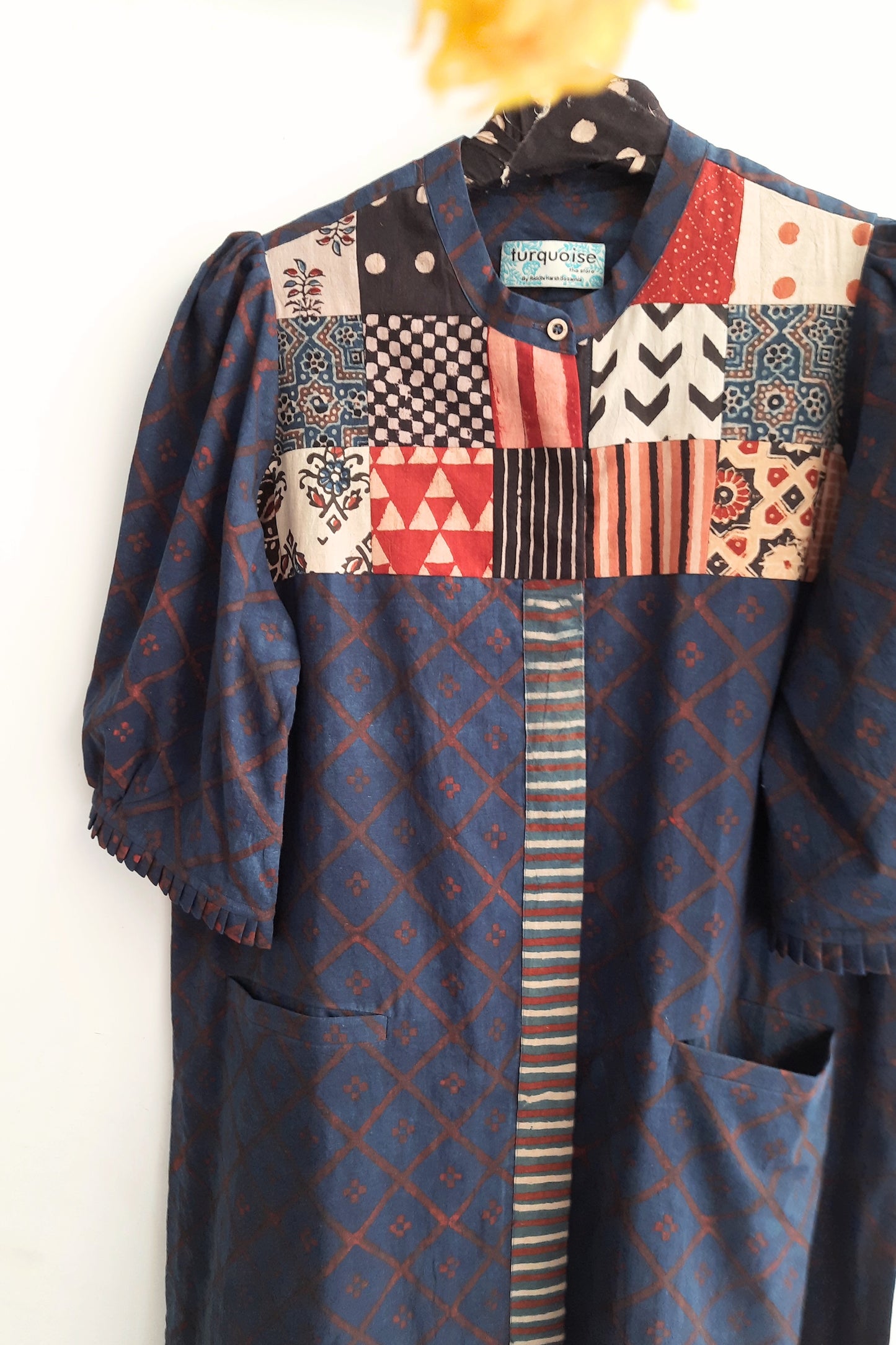 Indigo patchwork ajrakh women's kurta, Indigo dyed kurta, Slow fashion