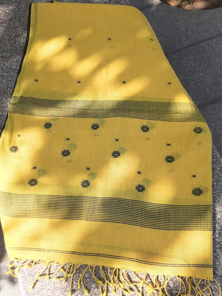 Jamdani Dupatta in Lemon Yellow Color, Handwoven Jamdani Dupatta