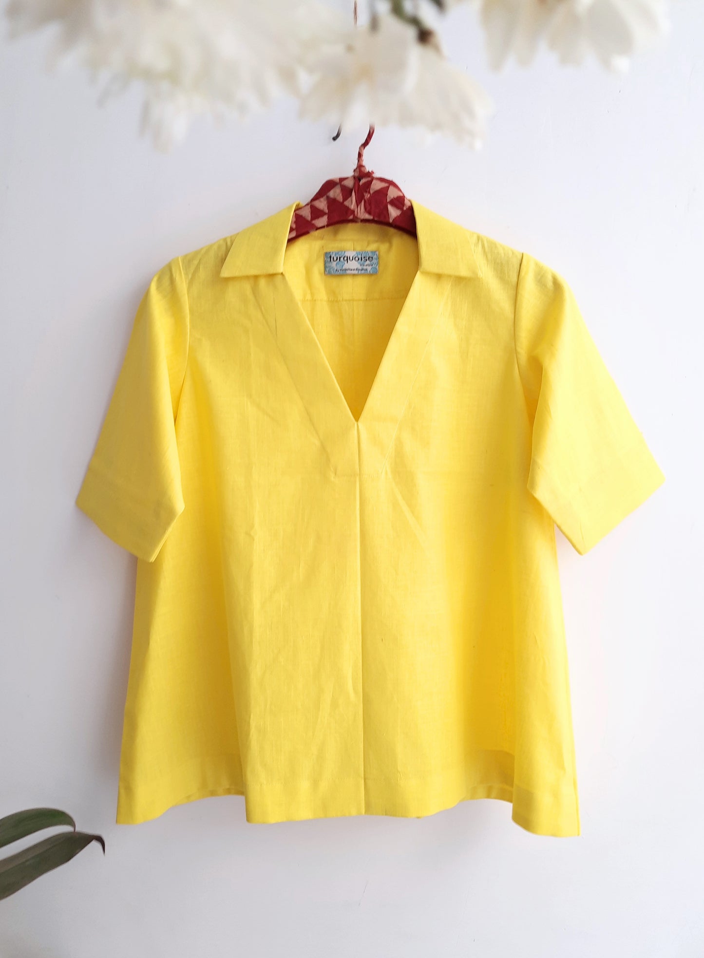 Lemon yellow hand spun organic cotton top, Handwoven top, Lemon yellow top, Sustainable fashion