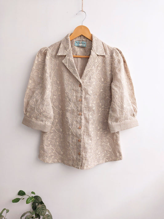 Linen Shirt For Women In Beige Color. Sustainable Luxury Fashion.