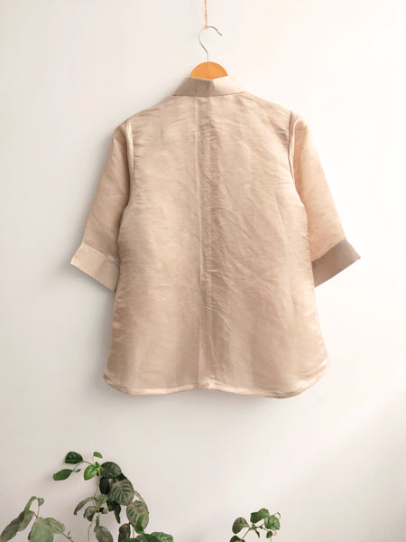 Linen Silk Shirt For Women in Champagne Gold Color, Sustainable Luxury Clothing For Women.