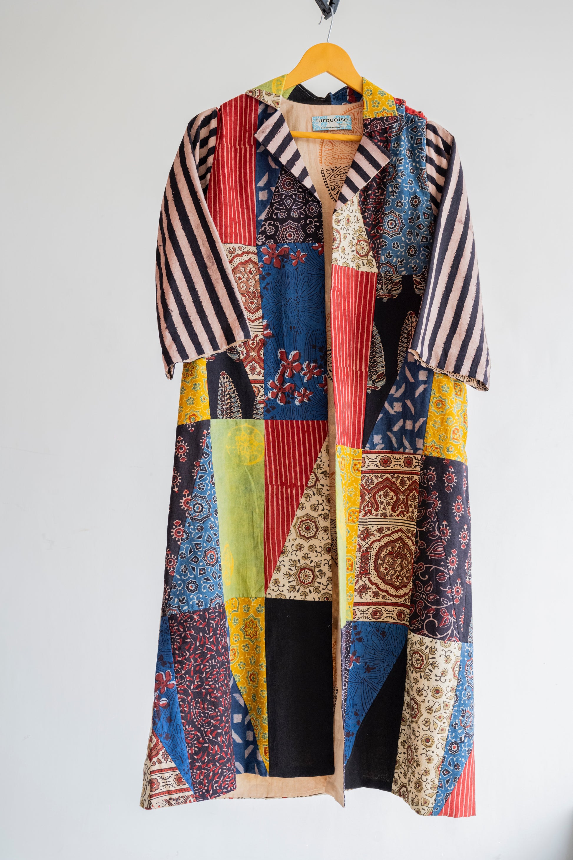 Multi ajrakh prints patchwork jacket – Turquoisethestore