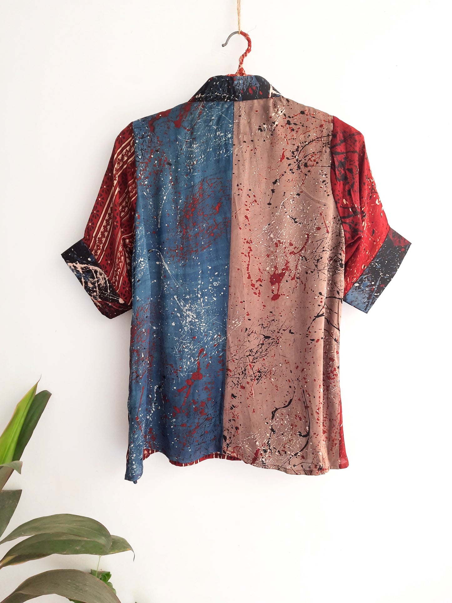 Madder red abstract shirt in modal silk for her, Silk shirt for her, Handmade clothing, Modal silk ajrakh shirt