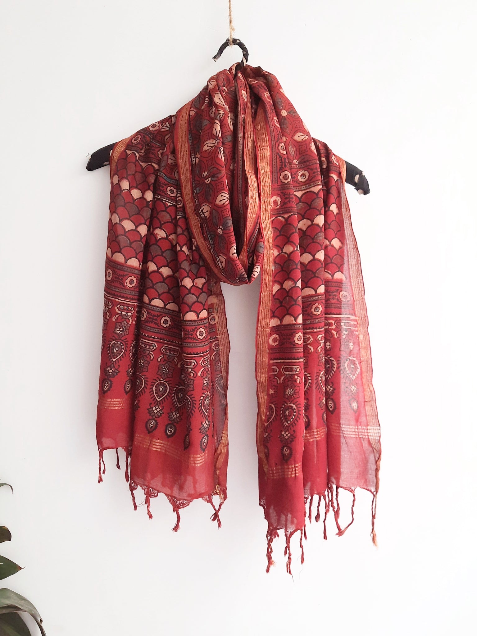 Madder ajrakh hand block print dupatta in cotton, Sustainable fashion