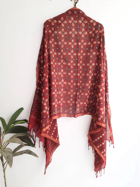 Madder ajrakh hand block print dupatta in cotton, Sustainable fashion