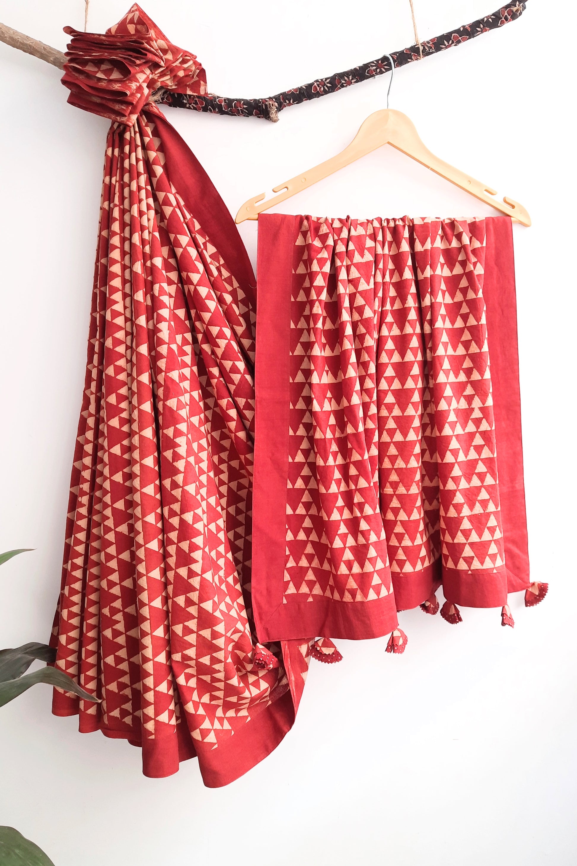 Madder ajrakh saree blouse coord set, Handmade saree and blouse, Ajrakh saree