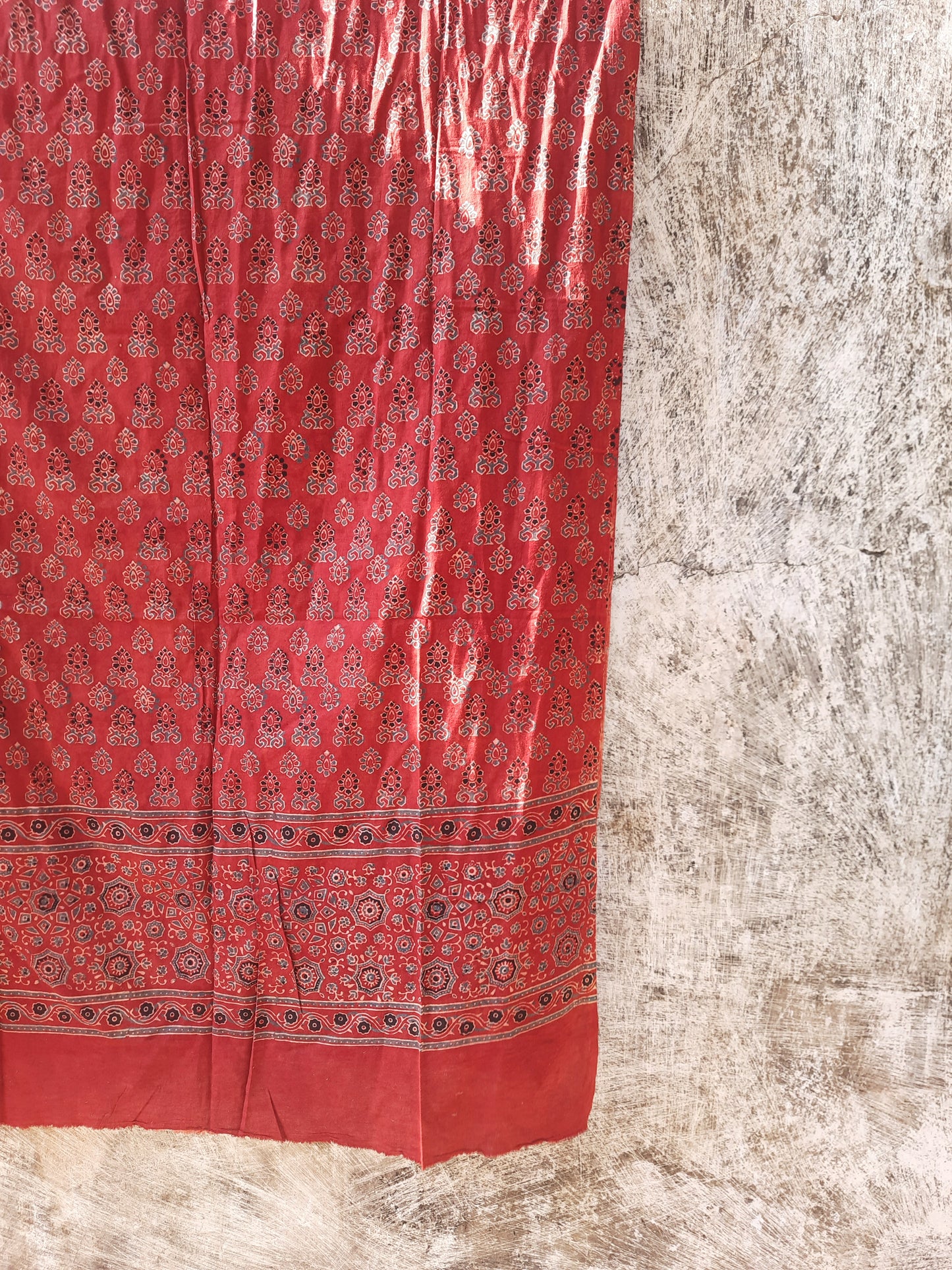 Handcrafted madder dyed Ajrakh dupatta in pure cotton, naturally dyed and eco-friendly, elegant Indian ethnic accessory, versatile styling, perfect for pairing with kurtas or shirts, ethical slow fashion, ideal for cotton lovers, beautifully crafted by artisans.