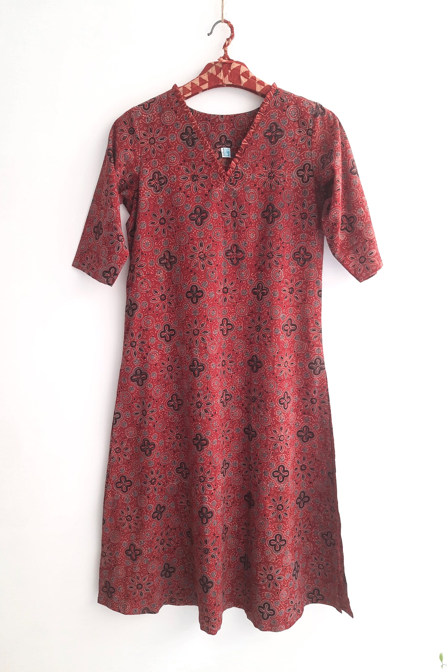 Madder dyed ajrakh kurta for women in cotton.