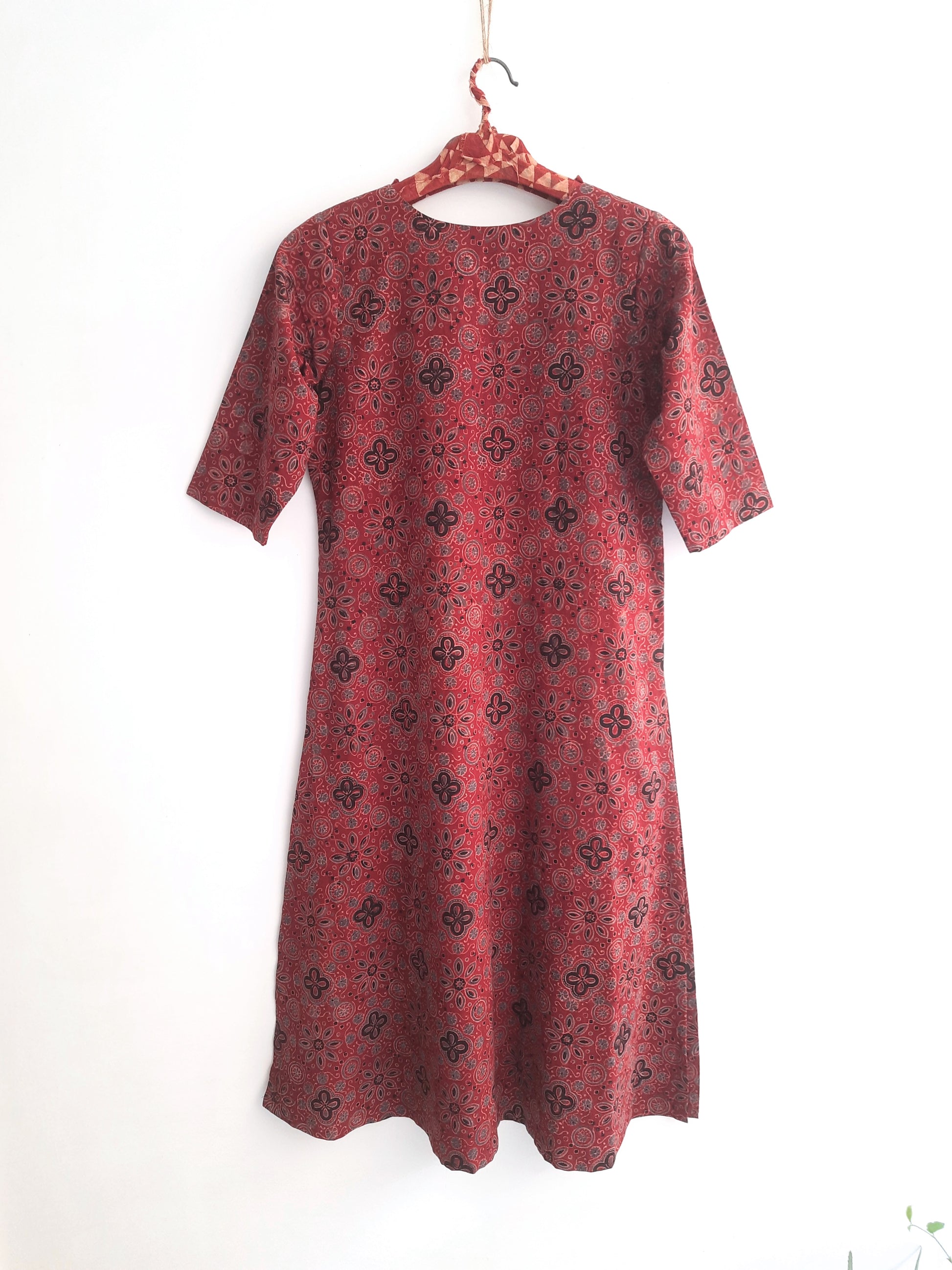 Madder dyed ajrakh kurta for women in cotton.