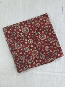 Madder red - cotton blouse material in ajrakh prints for saree.