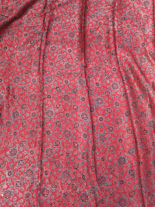 Madder red ajrakh prints fabric in mashru silk.