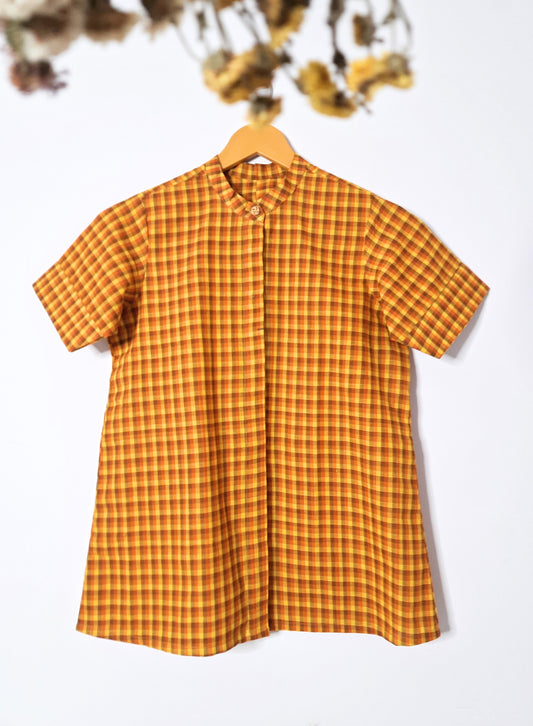 Mangalgiri cotton checks shirt for women, Yellow mangalgiri cotton womens shirt