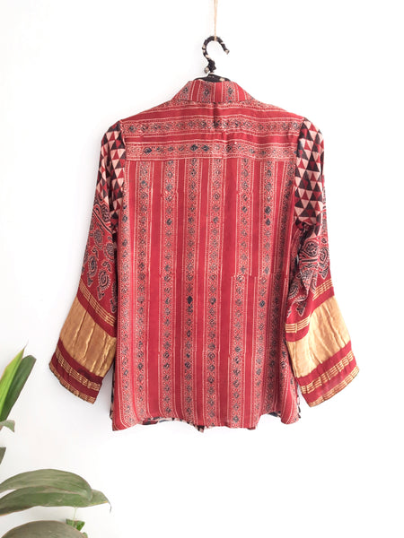 Modal silk ajrakh festive wear for women, Handmade shirt for her, Festive wear, Natural dyed shirt