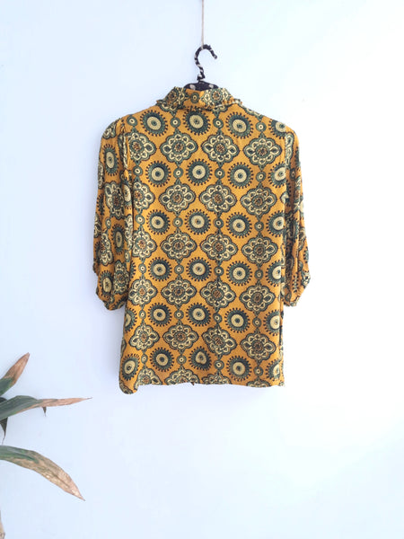 Modal silk ajrakh shirt in turmeric yellow colour