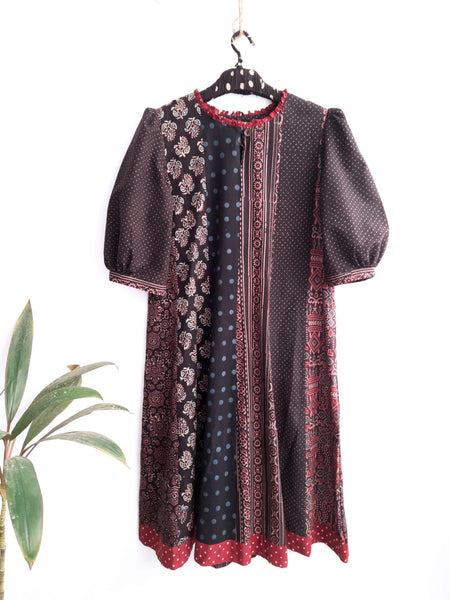 Multi ajrakh prints black dress, Black ajrakh dress, Bohemian dress, Artisan made dress