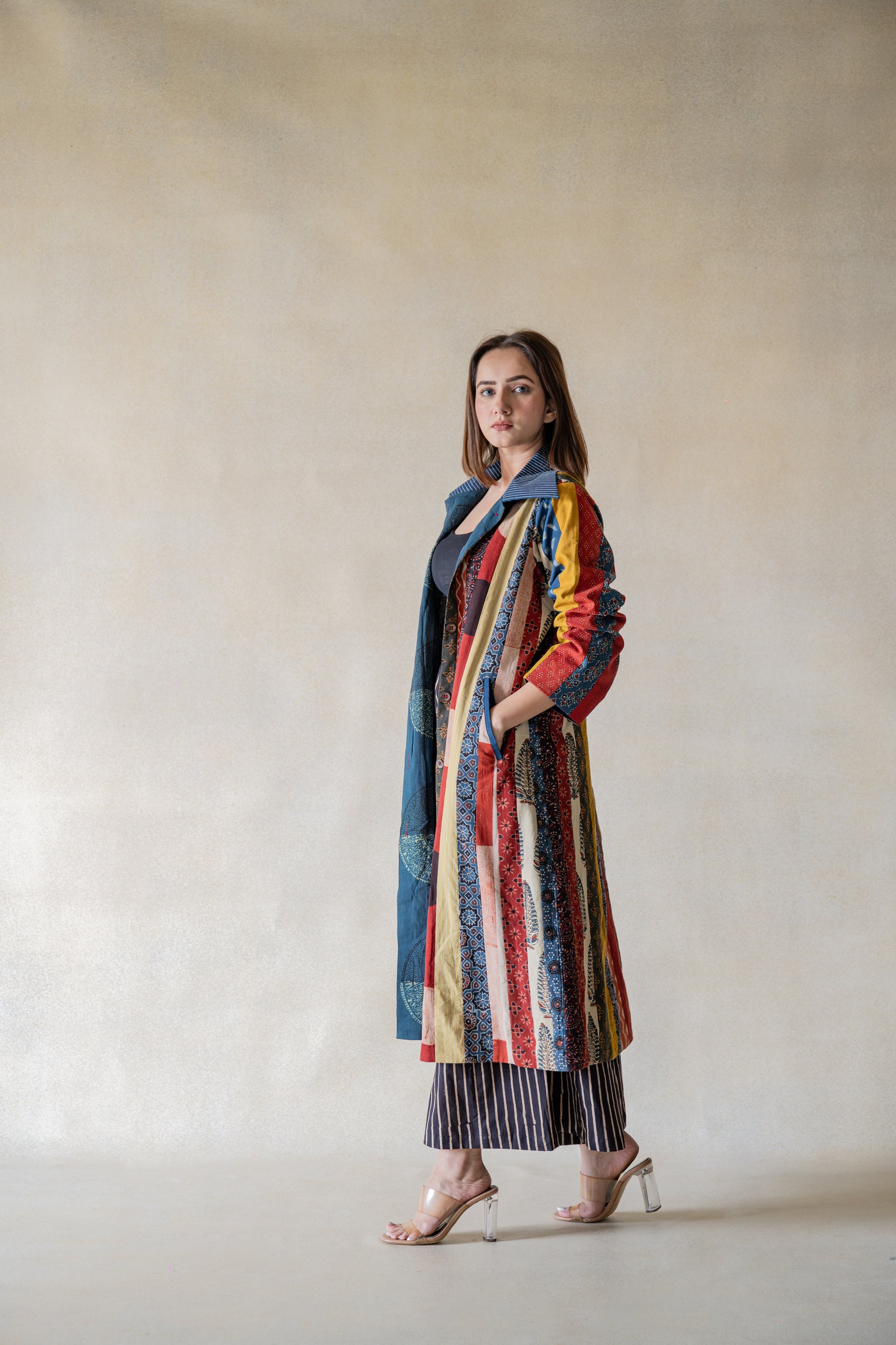 Multi prints upcycled patchwork jacket, Natural dyed patchwork jacket for her, Handmade patchwork jacket style