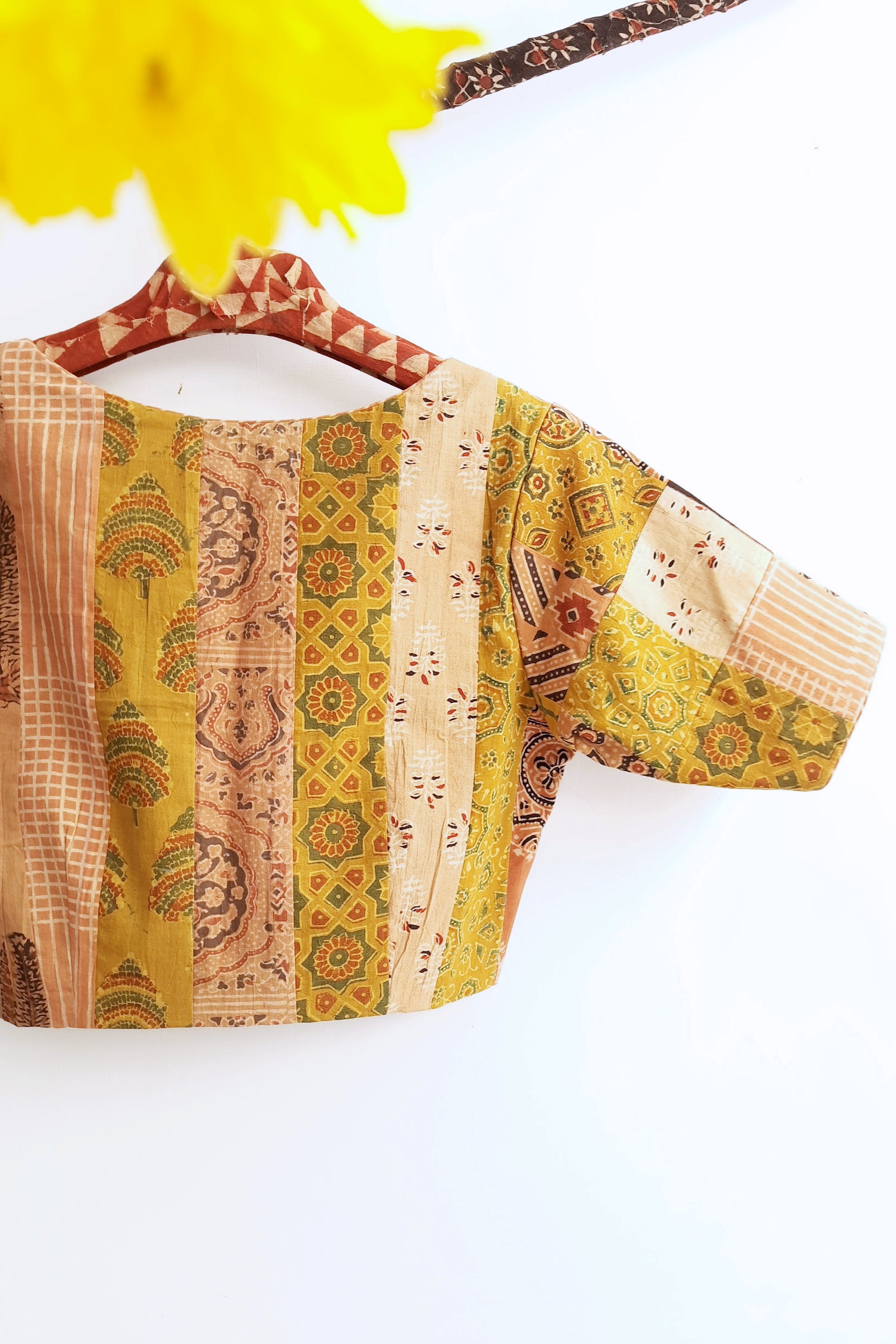 Patchwork ajrakh cotton blouse.