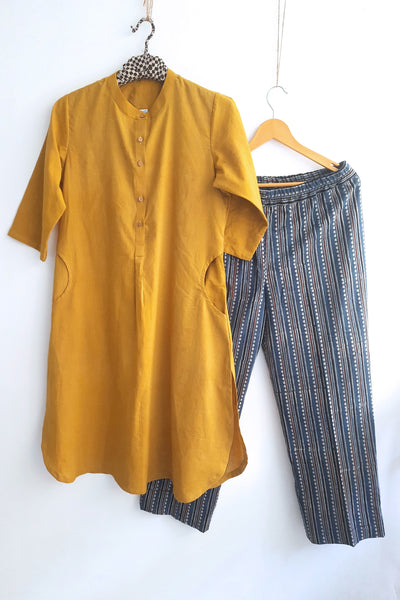 Natural Dyed Cotton Kurta Pants For Women.