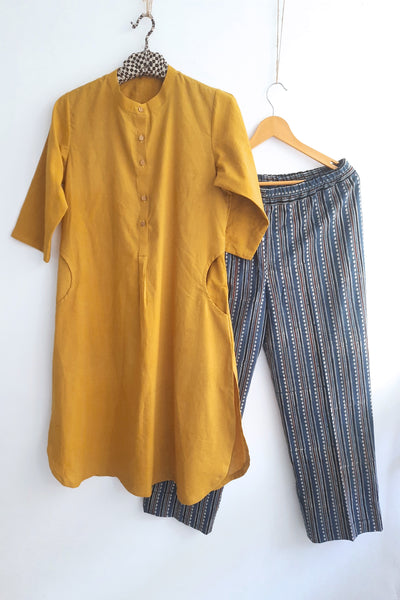 Natural Dyed Cotton Kurta Pants For Women.