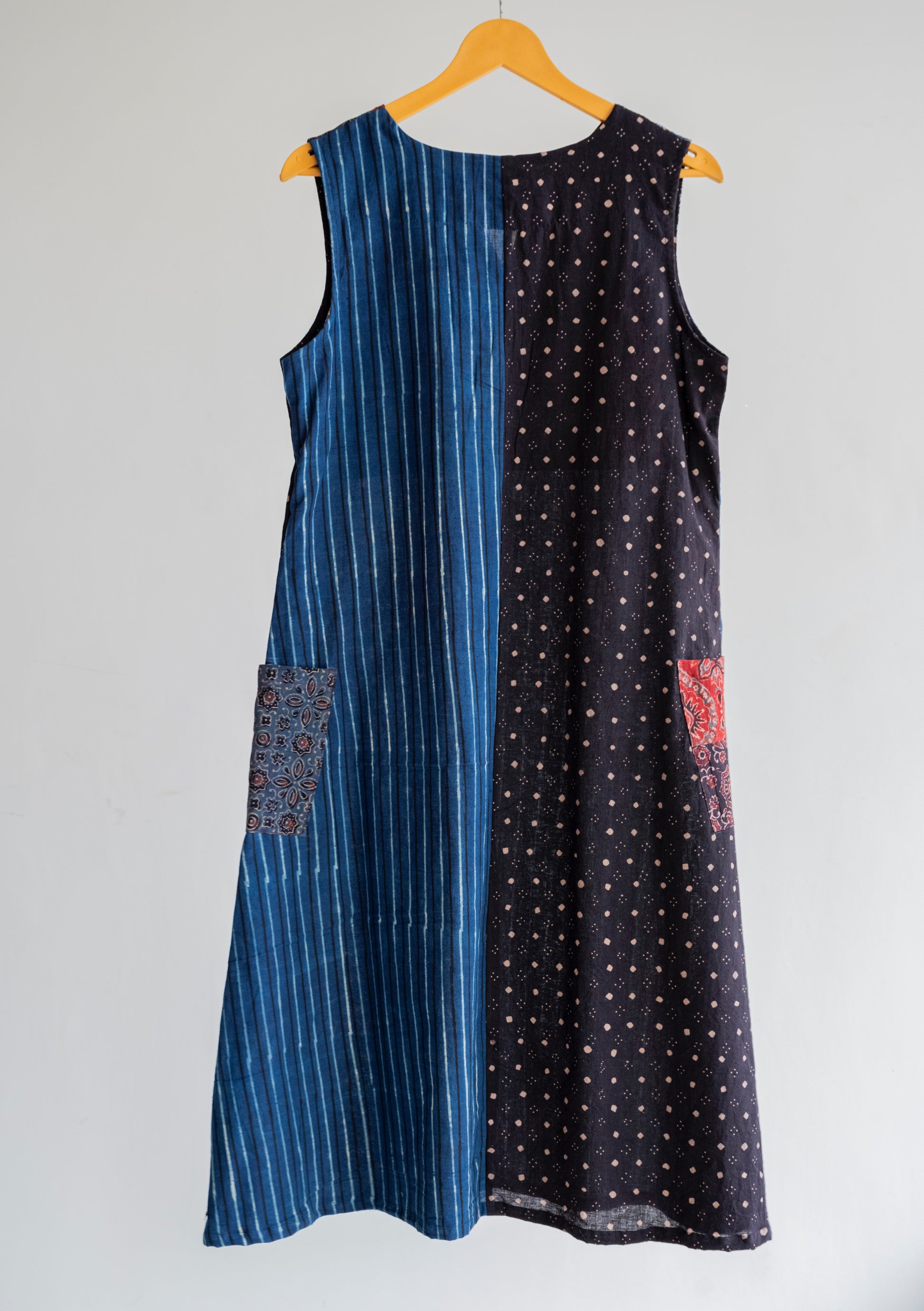 Patchwork dress, Ajrakh hand block prints patchwork dress, Natural dyed dress