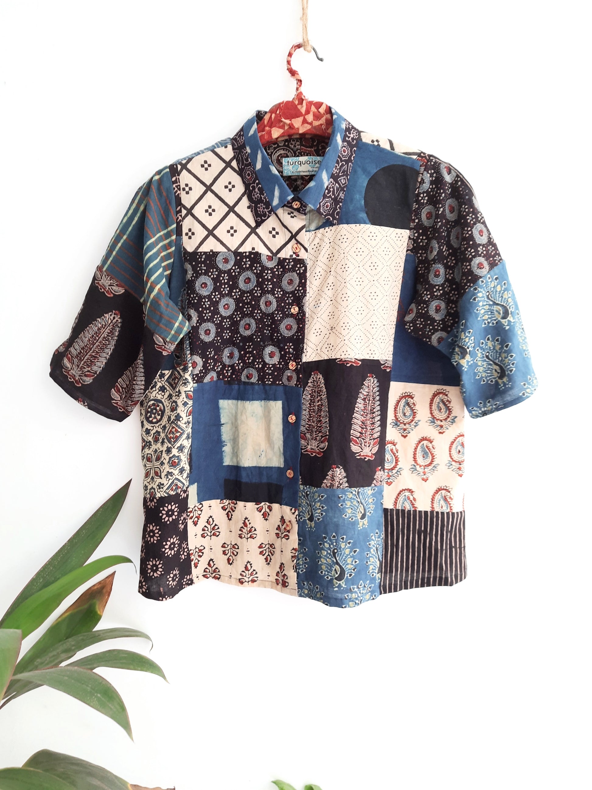 Patchwork multi ajrakh prints shirt for her, Natural dyed ajrakh women's shirt, Conscious fashion, Handmade shirt