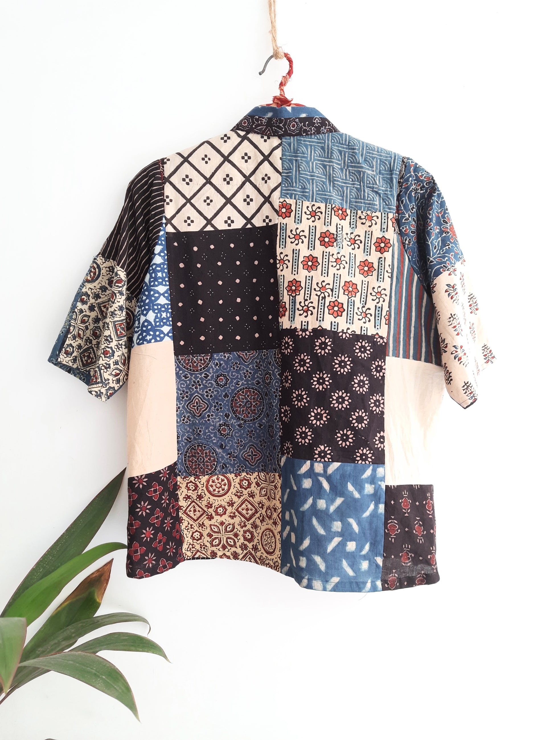 Patchwork multi ajrakh prints shirt for her, Natural dyed ajrakh women's shirt, Conscious fashion, Handmade shirt