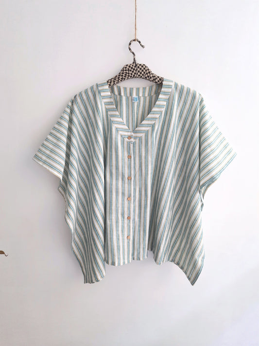 Stripes Kaftan Shirt in Hand Spun Cotton.