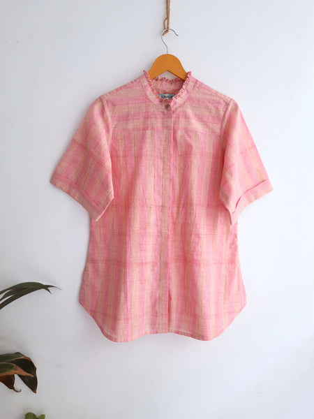 Stripes blush pink shirt for women, Pink stripes shirt for her, Cotton stripes shirt