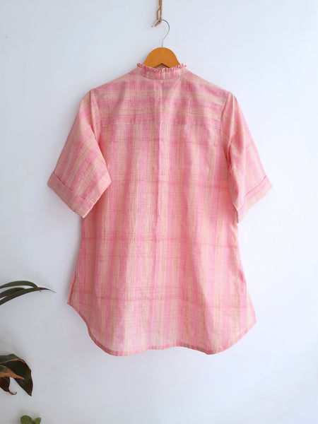 Stripes blush pink shirt for women, Pink stripes shirt for her, Cotton stripes shirt