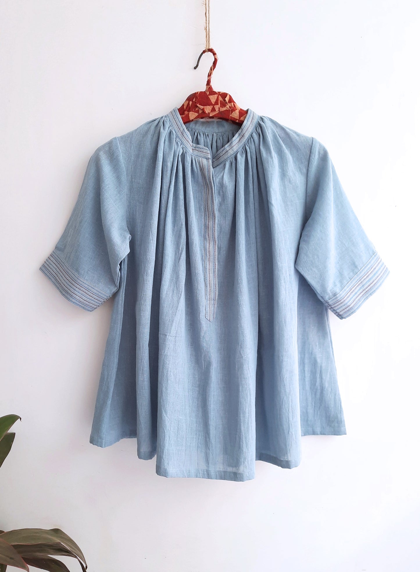 Summer indigo dyed organic cotton top for women, Handwoven top, Sustainable fashion