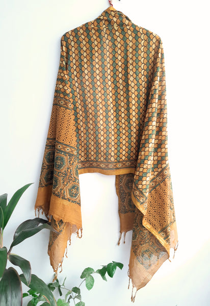 Turmeric yellow ajrakh cotton dupatta, Ajrakh dupatta, Ethically made