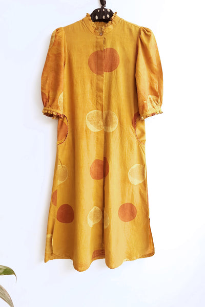 Turmeric yellow ajrakh polka dots coord set, Sustainable fashion