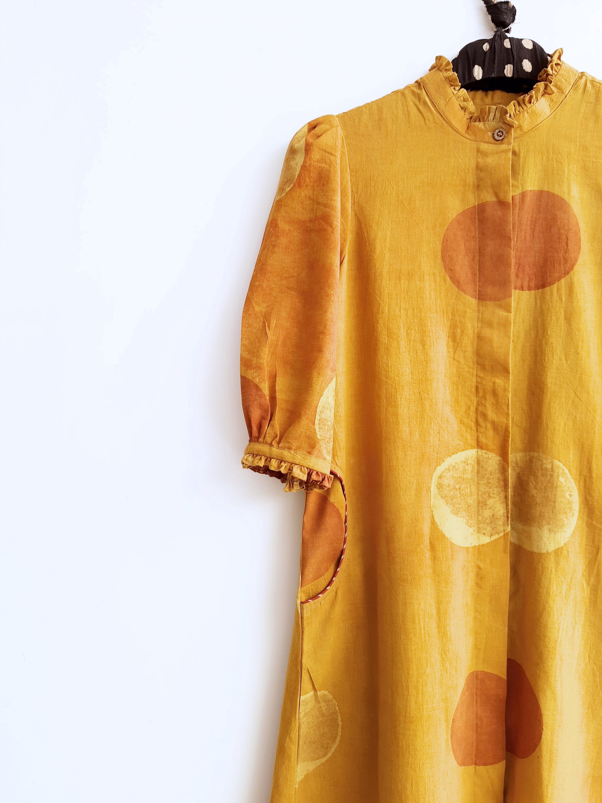Turmeric yellow ajrakh polka dots coord set, Sustainable fashion