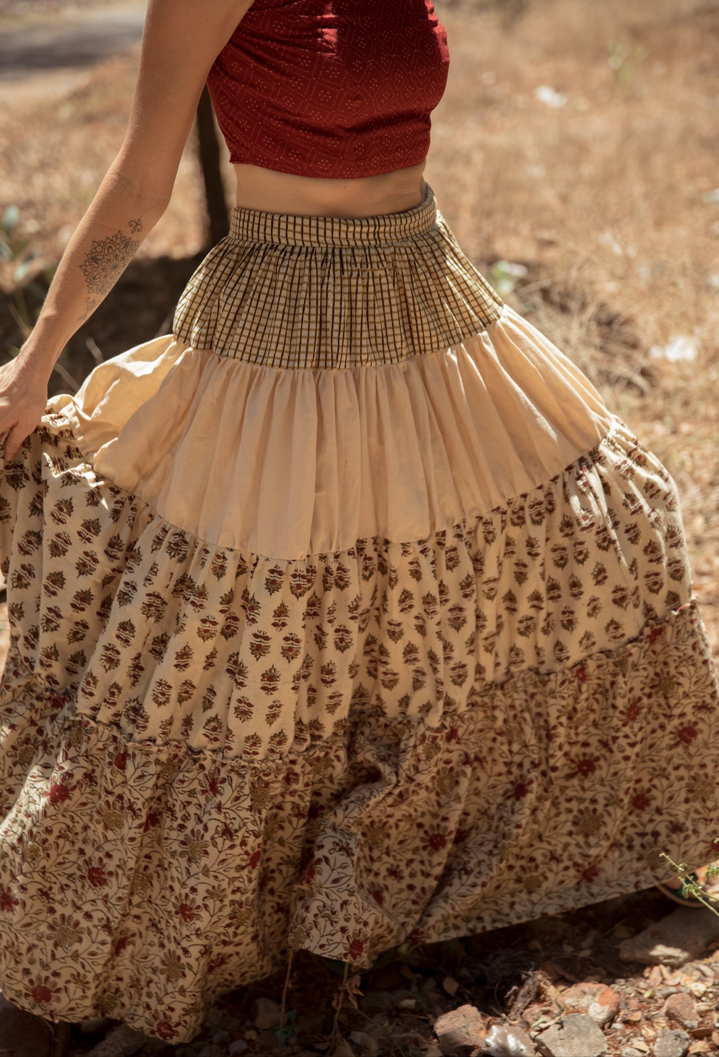 Ajrakh tiered skirt and crop top set