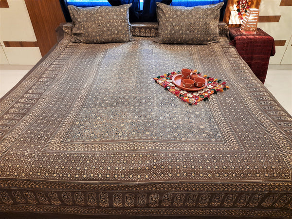 Grey ajrakh bed cover