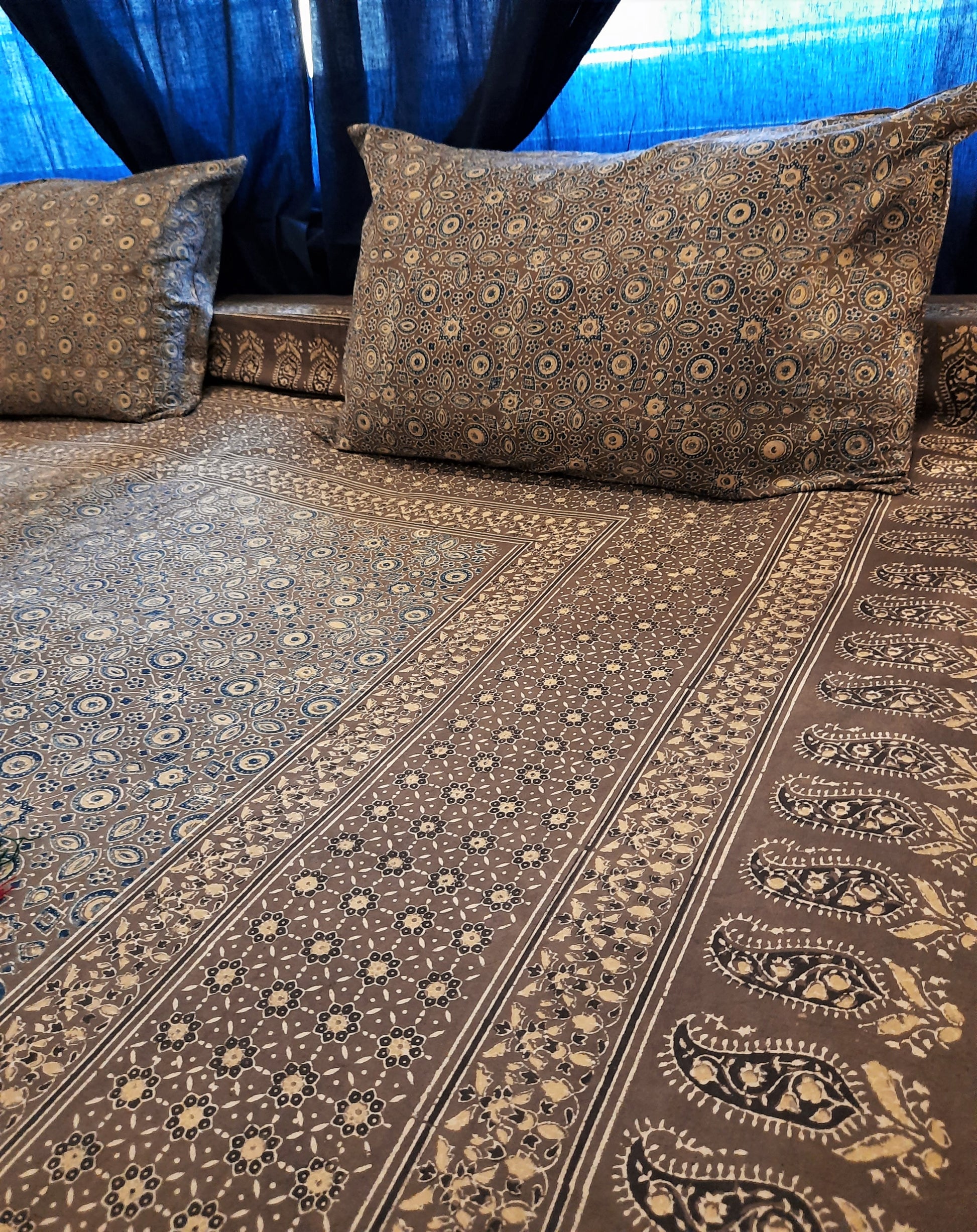 Grey ajrakh bed cover