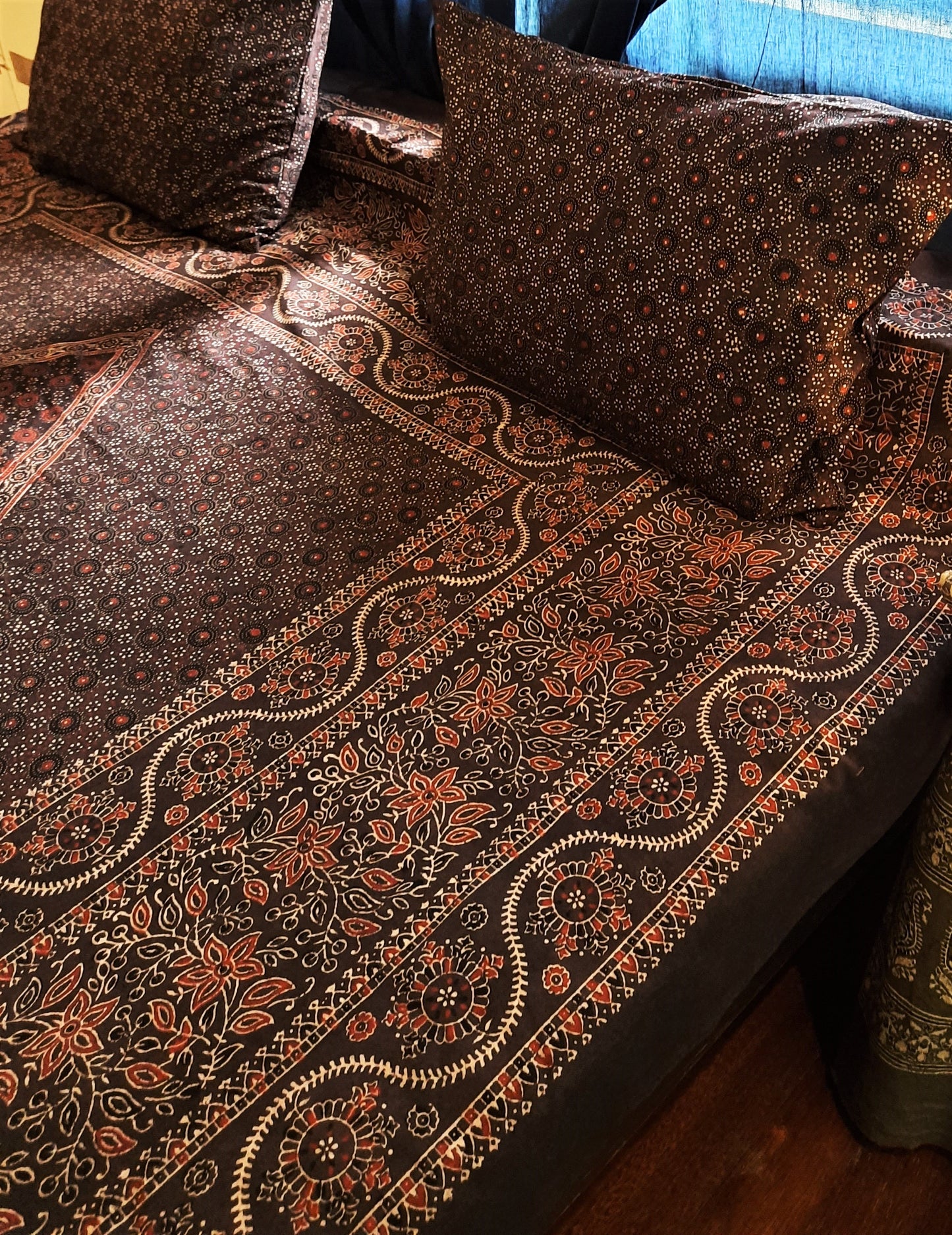 Brown ajrakh bed linen