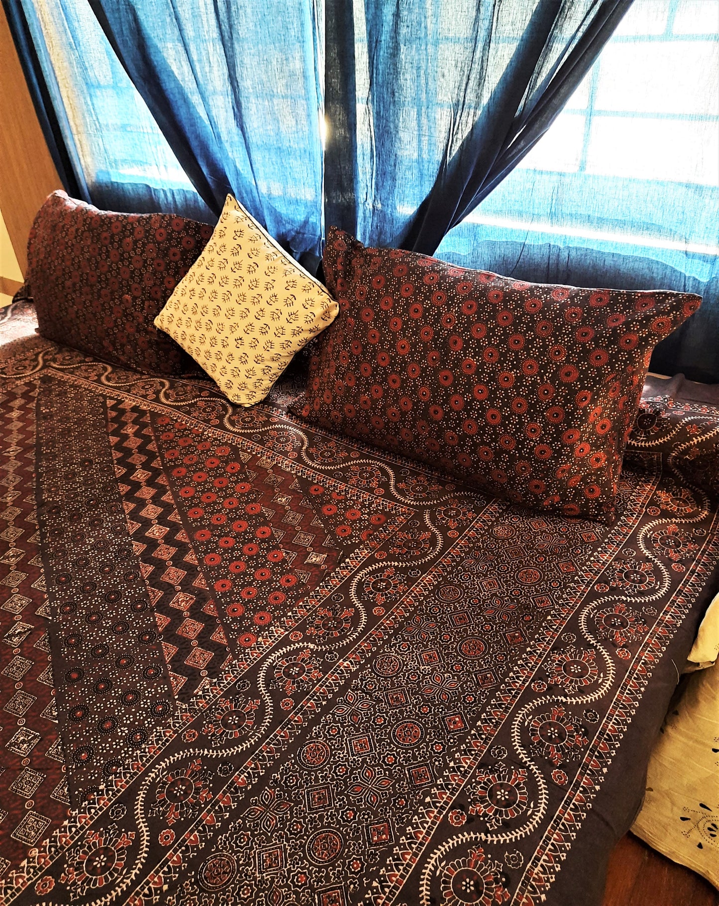 Deep brown hand block print ajrakh bed linen
