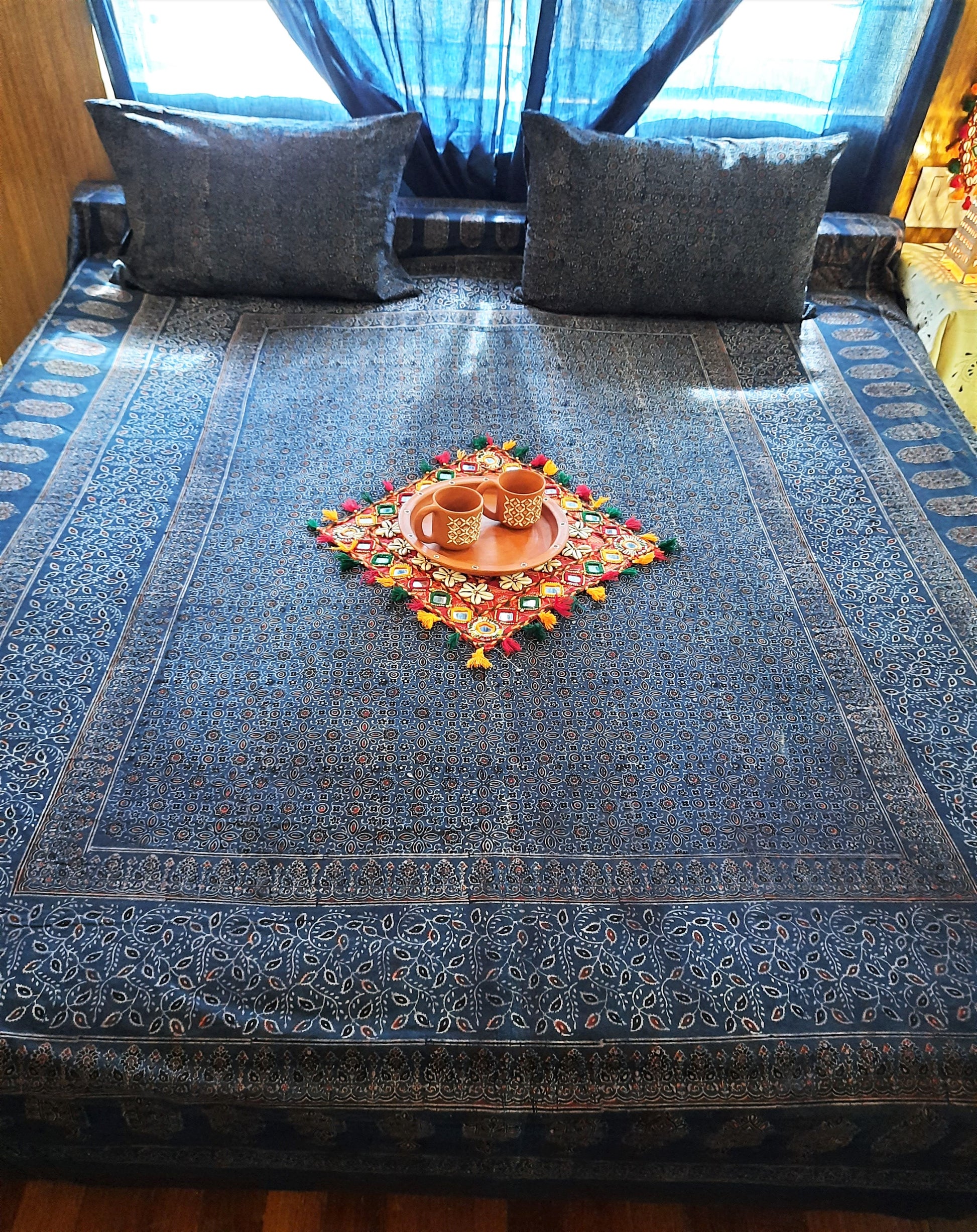 Indigo ajrakh bed linen