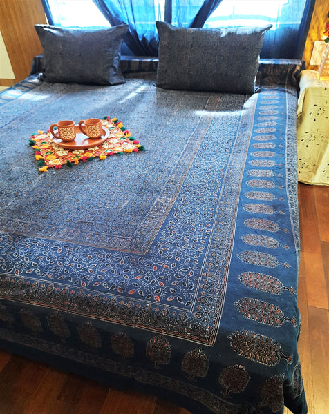 Indigo ajrakh bed linen