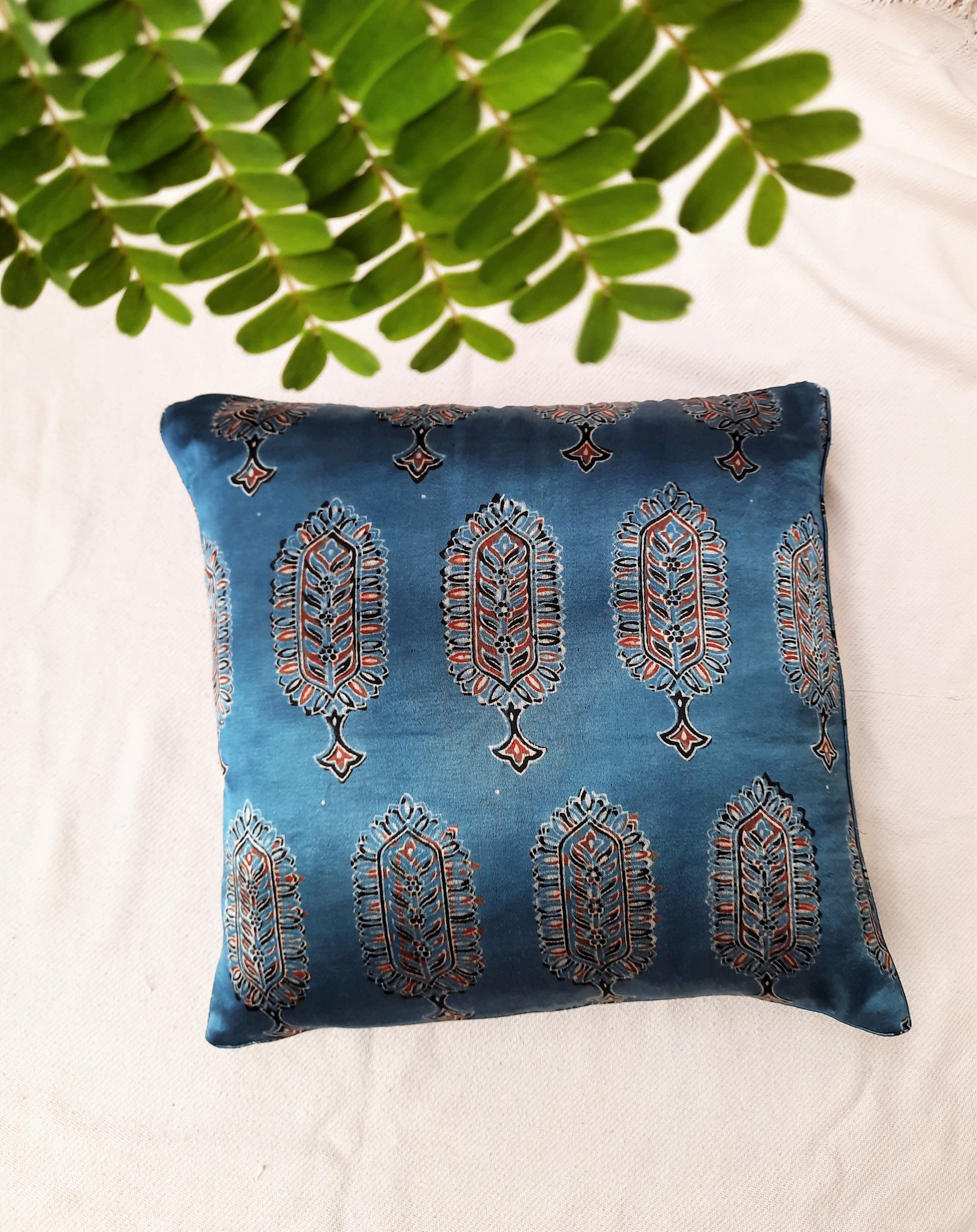 Indigo mashru silk cushion cover
