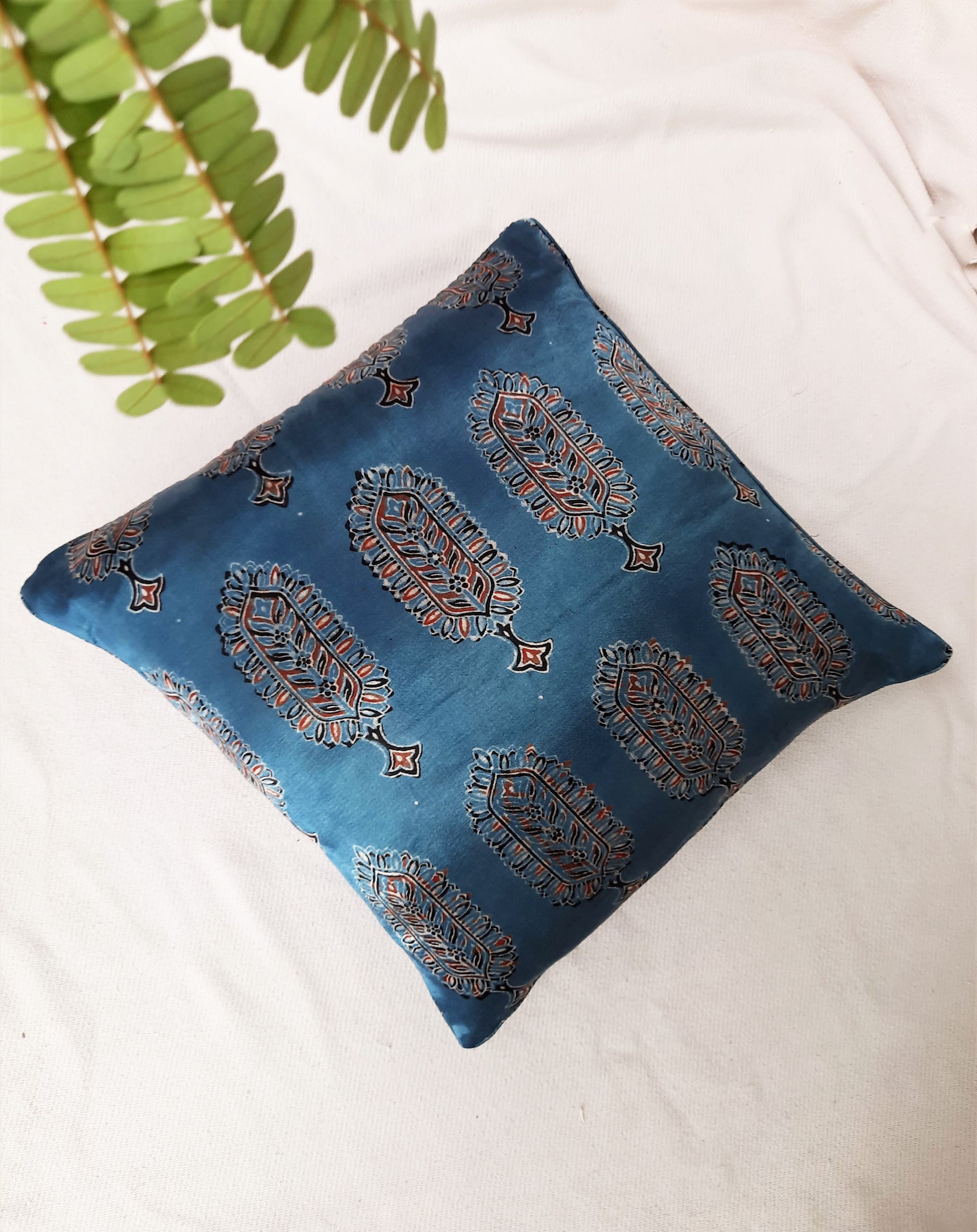 Indigo mashru silk cushion cover