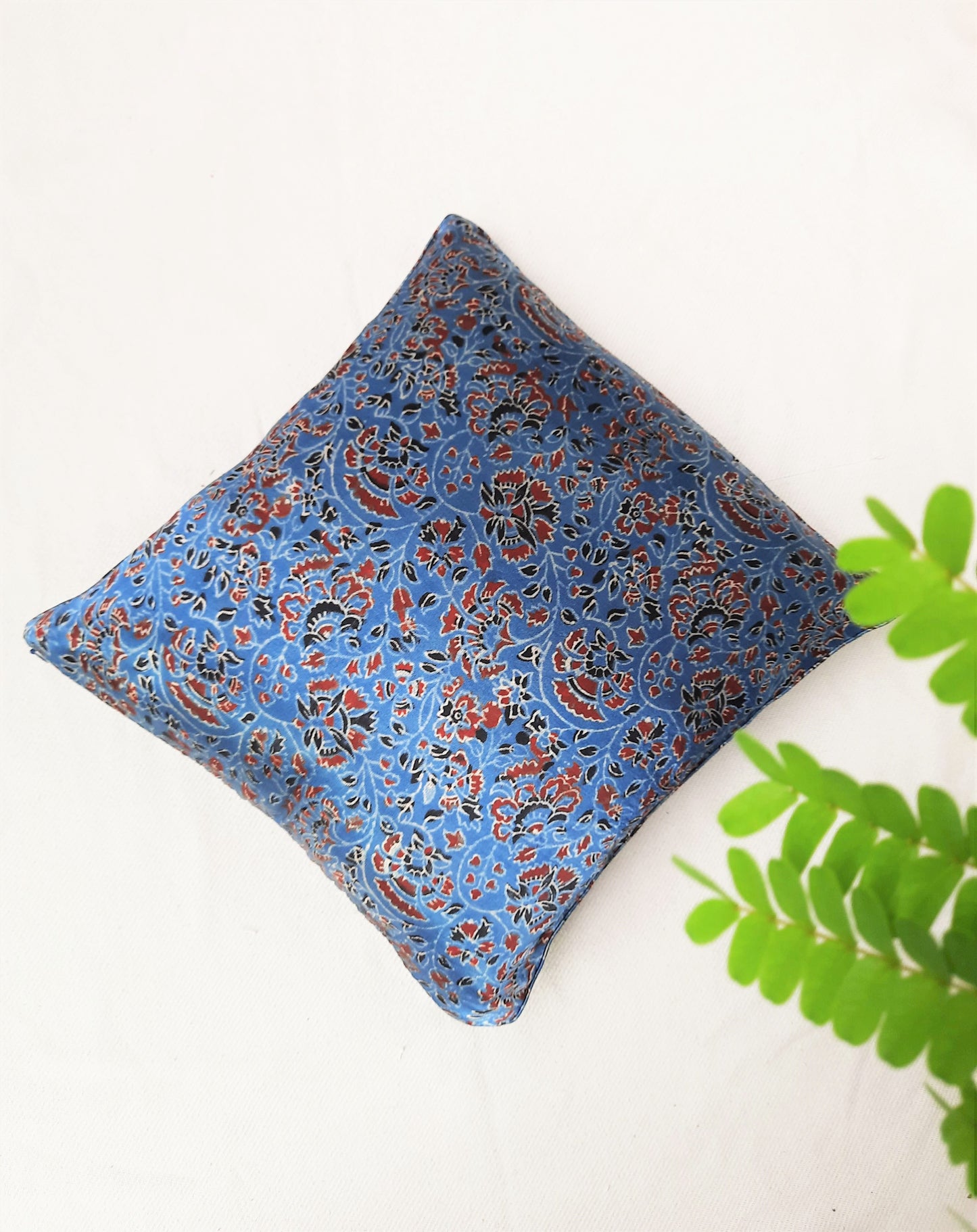 Indigo floral mashru silk cushion cover